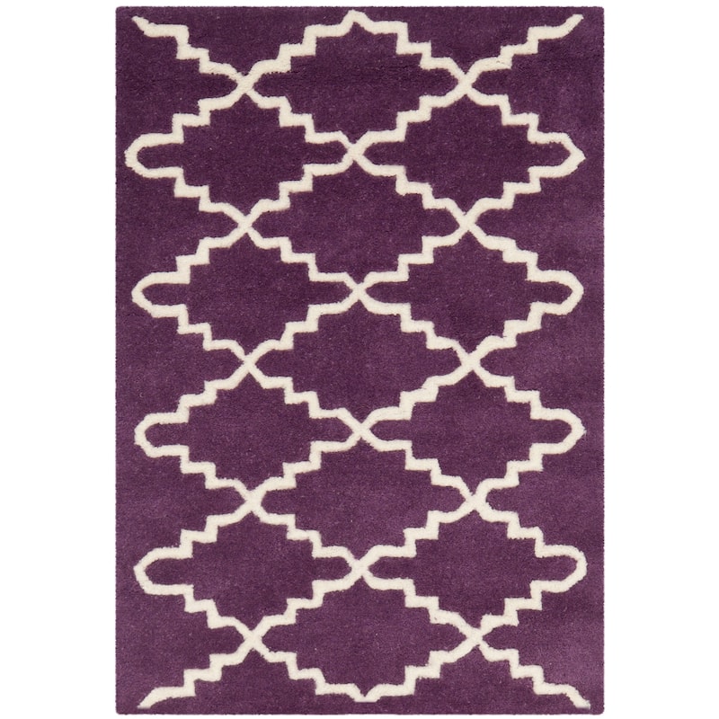 SAFAVIEH Handmade Chatham Carlota Modern Moroccan Wool Rug - 2' x 3' - Purple/Ivory - Rectangle