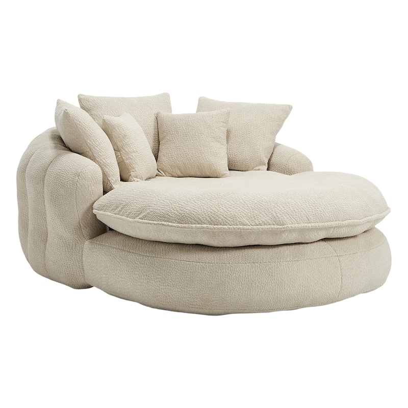Oversized Chenille Single Sofa Chair / Oval Upholstered Bean Bag Sofa / Living Room Lazy Floor Sofa Chaise Lounges Cloud Couch