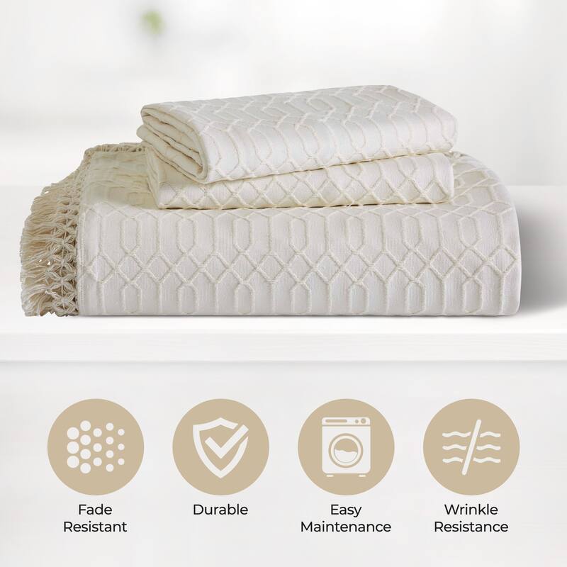 Superior Remi Jacquard Geometric Fringe Cotton Blend Bedspread Set