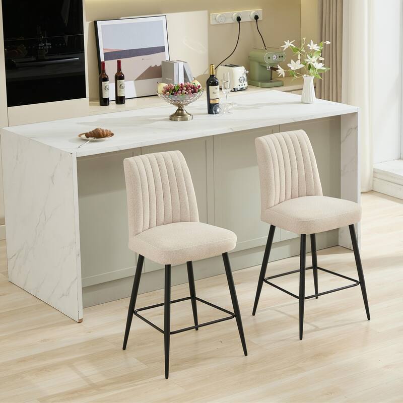 GDFStudio - Marston Contemporary Velvet Bar Chair Set for Kitchen and Restaurant Counters - Set of 2 - Beige