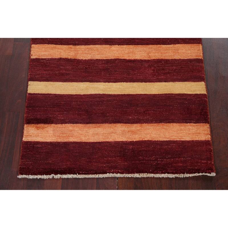 Contemporary Striped Gabbeh Kashkoli Area Rug Hand-knotted Wool Carpet - 3'2" x 5'2"
