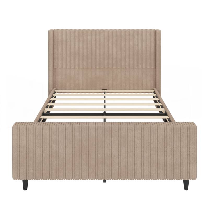 50.7Inch High Headboard Corduroy Upholstered Bed Frame