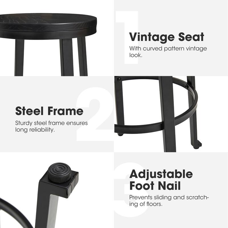 Glitzhome 3-piece Industrial Pub Set Height Adjustable Bar Table and Round Stools