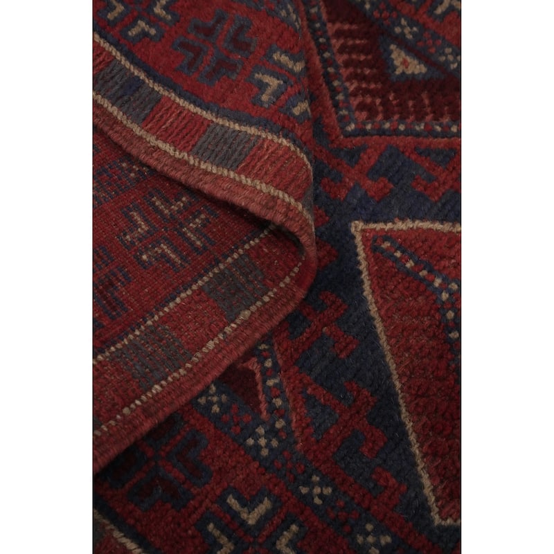 Hand Knotted Oriental 100% Wool Carpet Traditional Tribal Red Balouch Runner Rug - 7' 8'' X 2' 2''