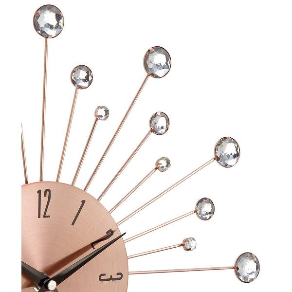 dimension image slide 3 of 7, Gold / Copper / or Silver Iron Metal Starburst Sun Glam Wall Clock