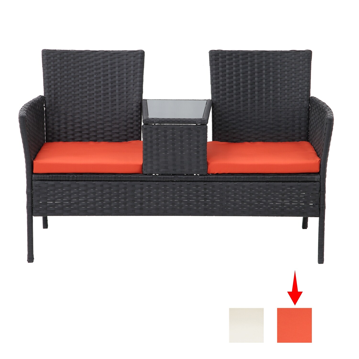 Outdoor Patio Rattan Conversation Set Seat Loveseat Sofa With Cushion Overstock 31644269 Black