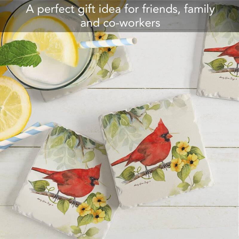 CounterArt Cardinal Absorbent Stone Tumbled Tile Coaster Set of 4 Made in The USA Protective Cork Backing