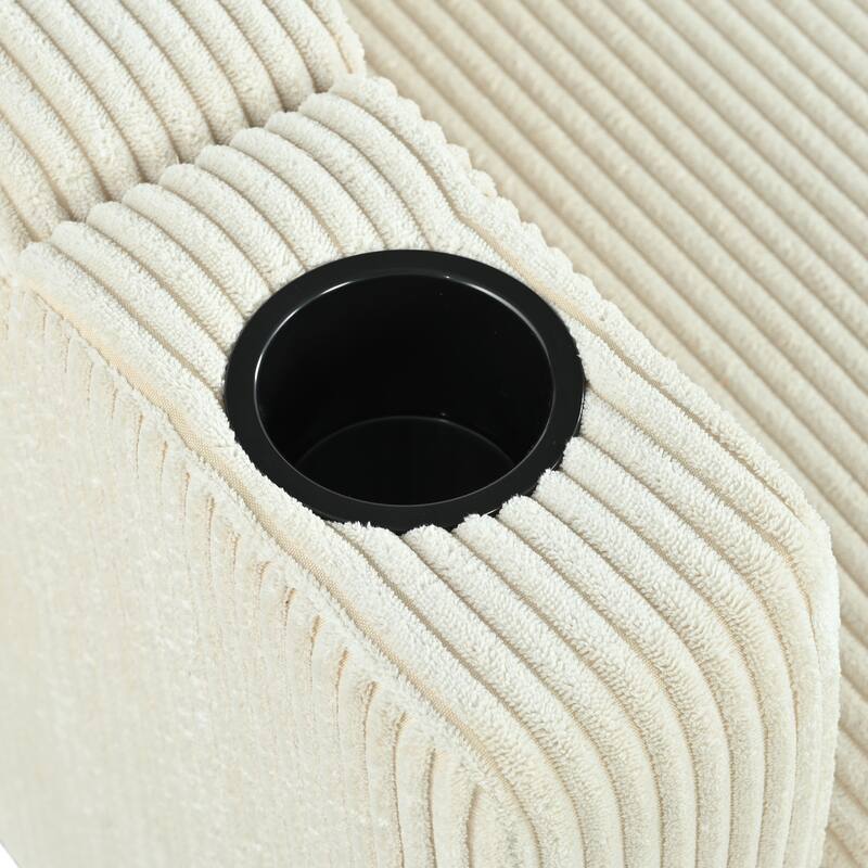 Reversible L-Shaped Beige Corduroy Sleeper Sofa with Storage, Cup Holder & USB Ports