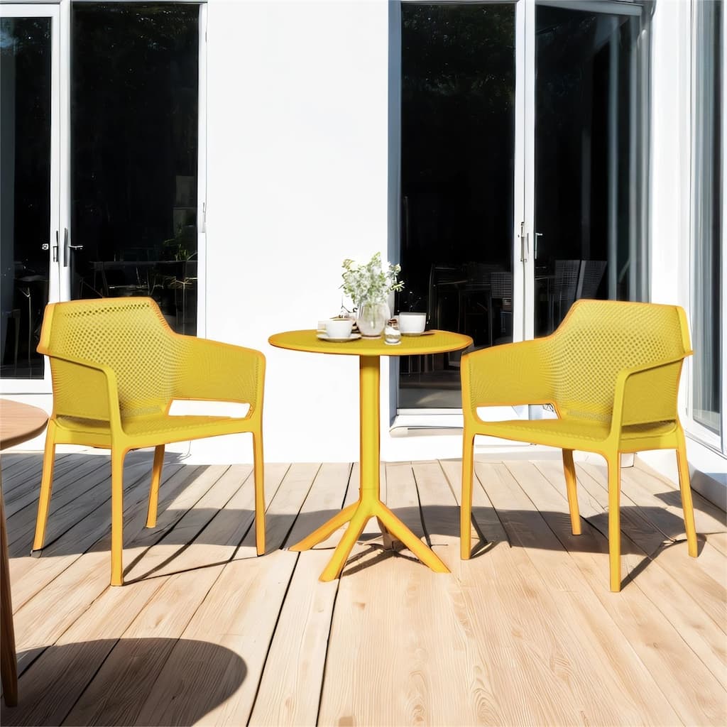 3 Piece Plastic Arm Chair Bistro with two Chairs and a Table