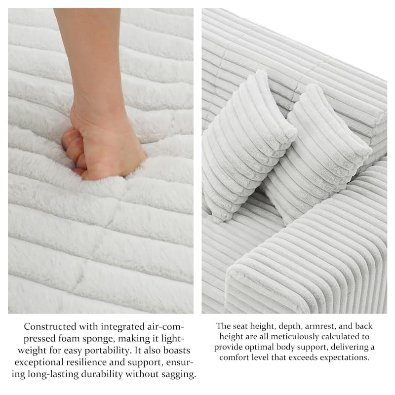 Corduroy Oversized Low-back Modular Loveseat Chaise with Pillow