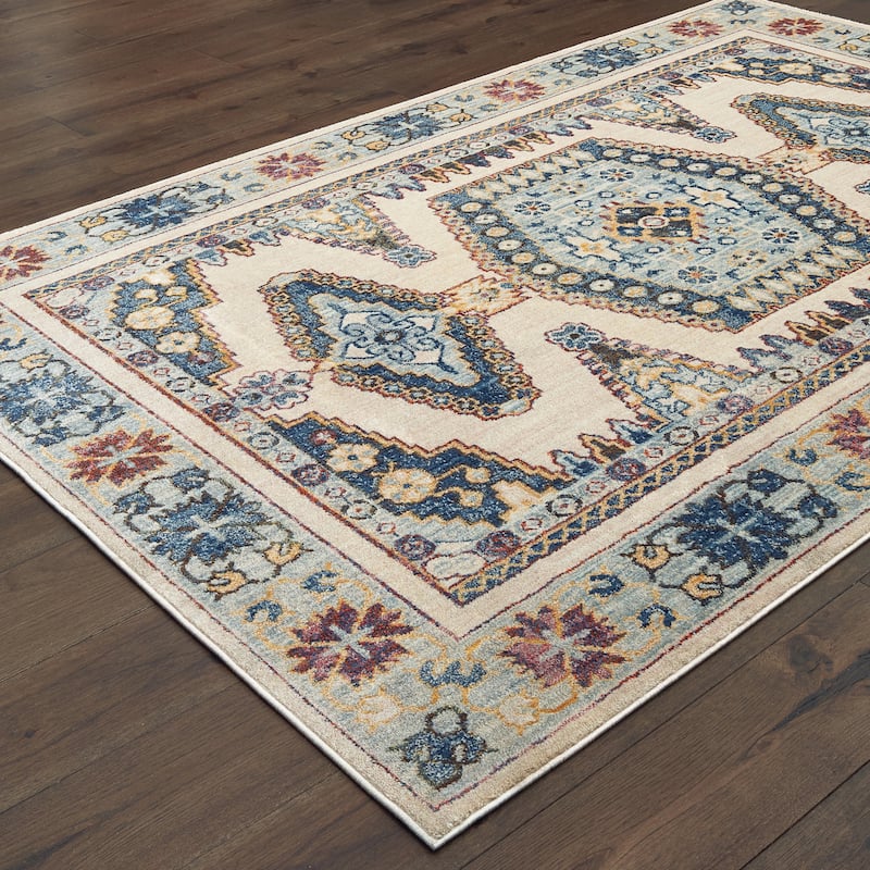 Vista Home Cumberland Tribal Medallion Ivory/ Blue Area Rug Bed Bath & Beyond 23603957