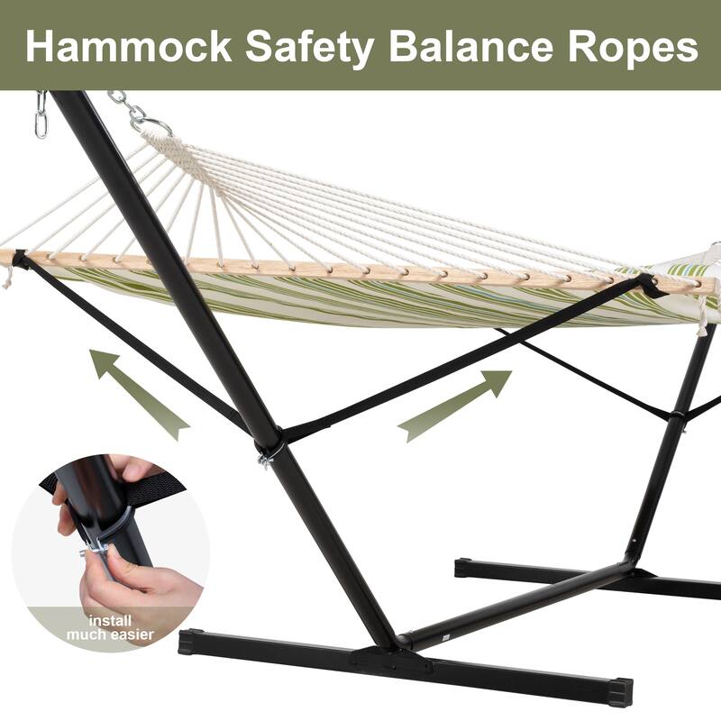 Outdoor Portable Double Hammock with Stand&Pillow Max 475 lbs Capacity