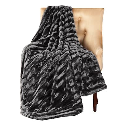 Striped Fake Mink Fur Throw Blanket