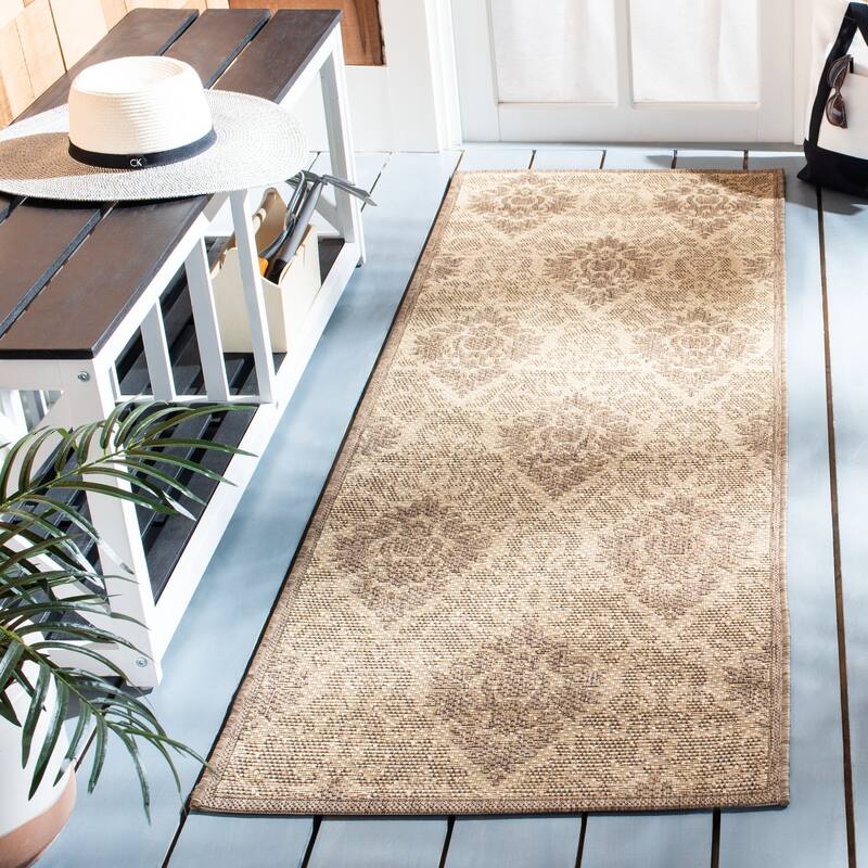 SAFAVIEH Courtyard Willene Boho Indoor/ Outdoor Waterproof Patio Backyard Rug - 2'3" x 6'7" Runner - Natural/Brown