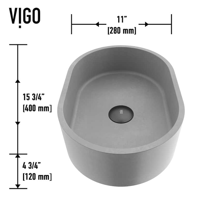 Vigo Concreto Stone 15-3/4" Oval Concreto Stone Vessel Bathroom Sink