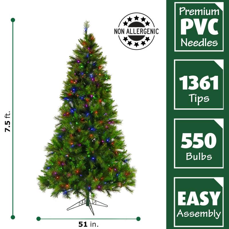 Fraser Hill Farm 7.5' Pine Christmas Tree, Multicolored LED