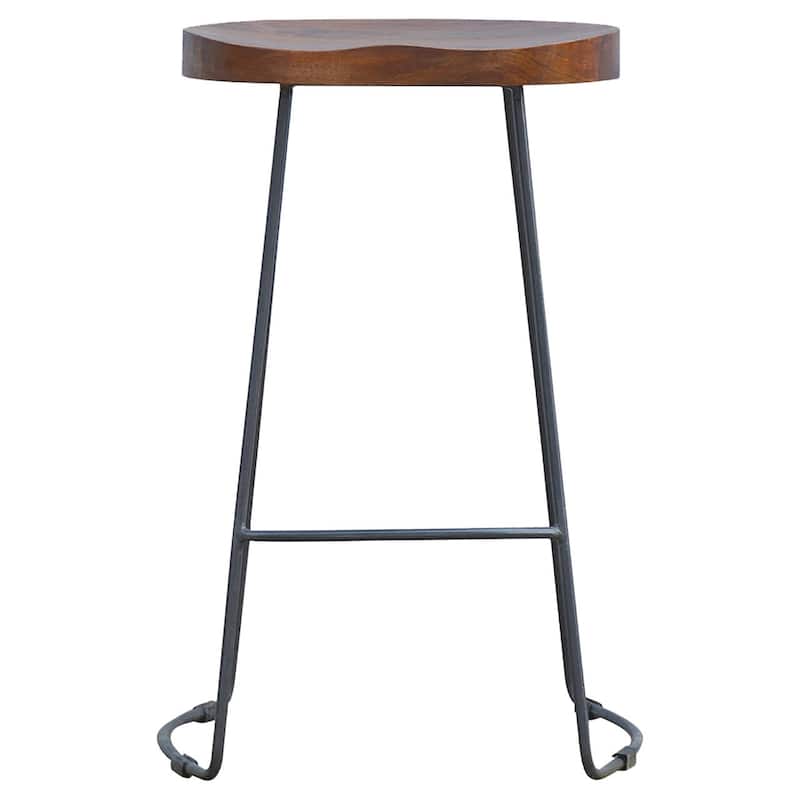HomeRoots 30" Brown and Black Solid Wood and Iron Bar Height Bar Chair