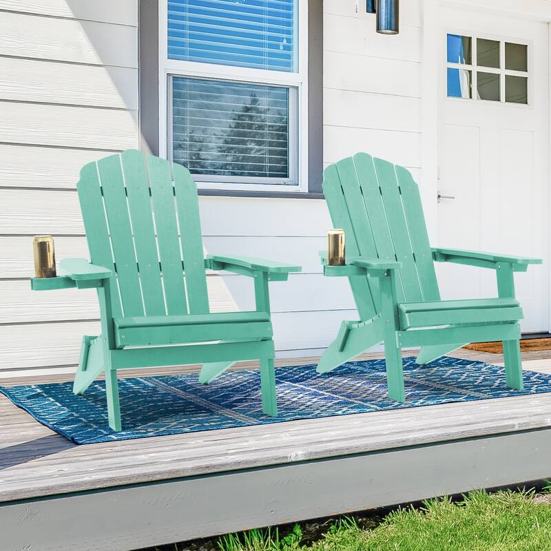 Bonosuki Set of 2 Folding Adirondack Chair Patio Fire Pit Chair - LineGreen