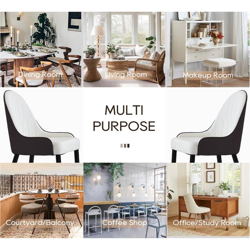 Modern 2 Piece PU Kitchen Dining Chair with Cushion, Solid Wood Metal Feet, Backrest for Dining Room Kitchen Living Room Bedroom