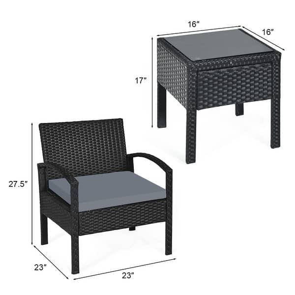 Gymax 3PCS Patio Rattan Conversation Furniture Set Outdoor Yard w/ - See Details