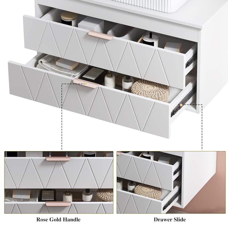 31.5" Floating Bathroom Vanity with Ceramic Vessel Sink, Wall-Mounted Vanity with Drawers - 31 Inch