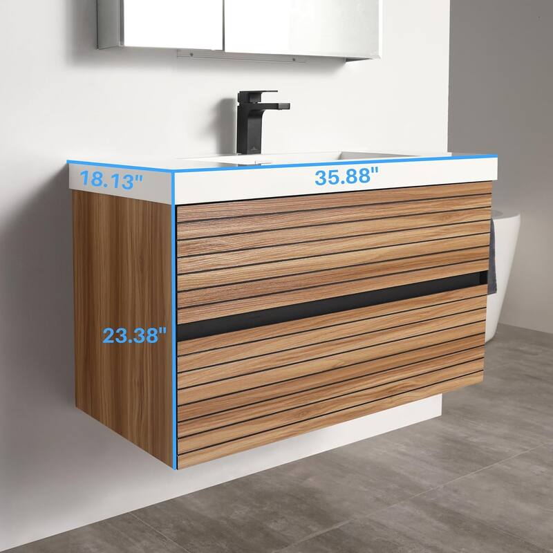 Blossom 36" Floating Bathroom Vanity with Acrylic Sink, Modern Design