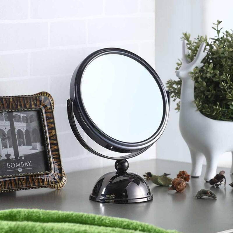 Black Metal Freestanding Round Makeup Shaving Tabletop Mirro Vertical Use - 3.5” x 6.5” x 8.5” (D x W x H)