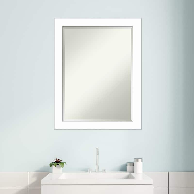 Basic Narrow Beveled Wood Framed Bathroom Vanity Wall Mirror