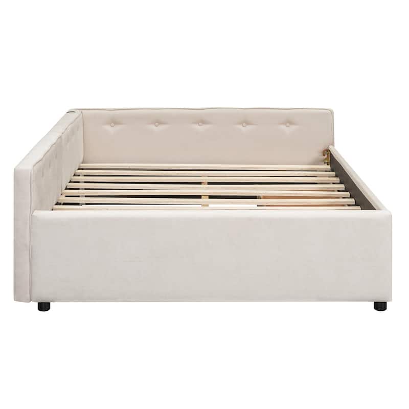 Full Size Upholstered Platform Bed with USB and 2 Drawers