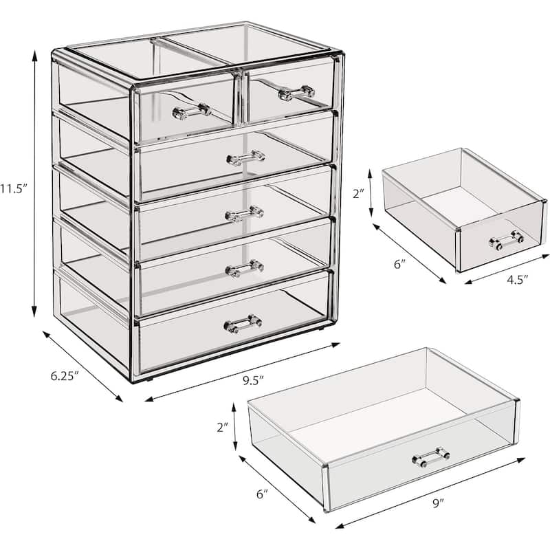 Sorbus New Cosmetics and Jewelry Big Storage Case Display - 4 large, 2 small drawers - 9.50" L x 6.25" W x 11.25" H