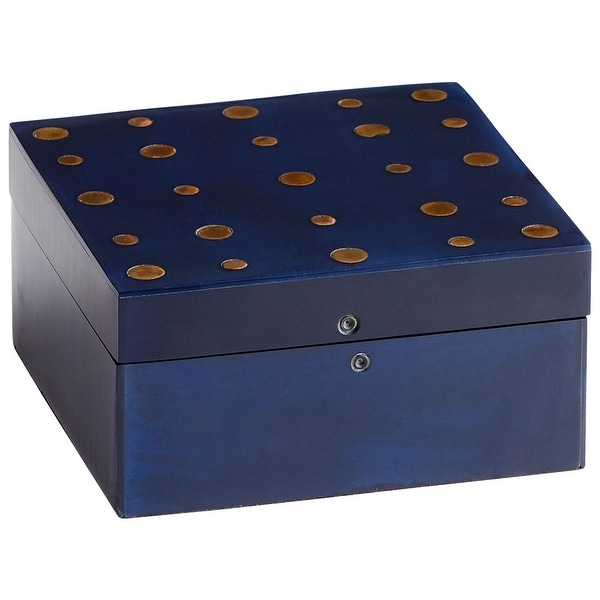 Cyan Design 09788 Dotty 2-1/2" x 5-1/4" Wood Decorative Container with Brass Accents - Blackened Blue