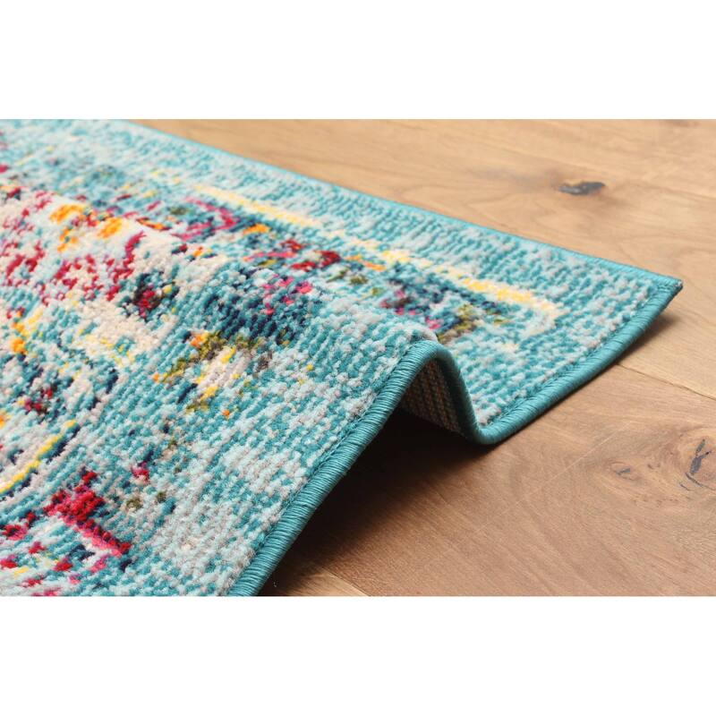 ECARPETGALLERY Machine Made Jasmine Blue Area Rug