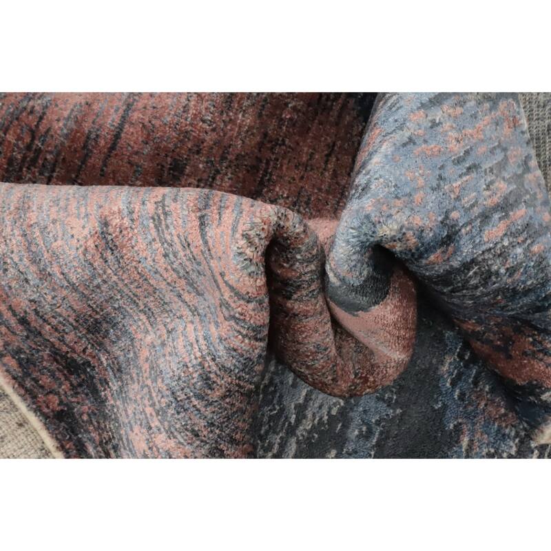 Hand Knotted Oriental Viscose Silk Carpet Modern Pictorial Coral Abstract Area Rug - 7' 8'' X 5' 6''