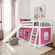 preview thumbnail 1 of 13, Max and Lily Twin over Twin Low Bunk with Slide and Curtains White with Pink/White Curtain - Twin/Twin