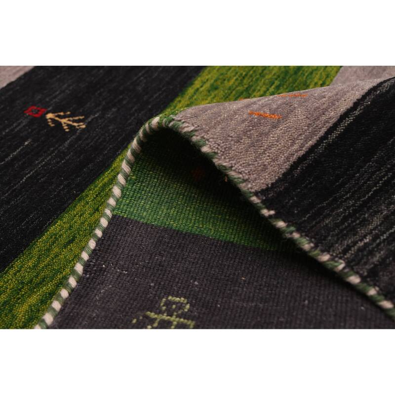 ECARPETGALLERY Hand Loomed Kashkuli Gabbeh Dark Navy, Green Wool Rug - 7'0 x 9'9