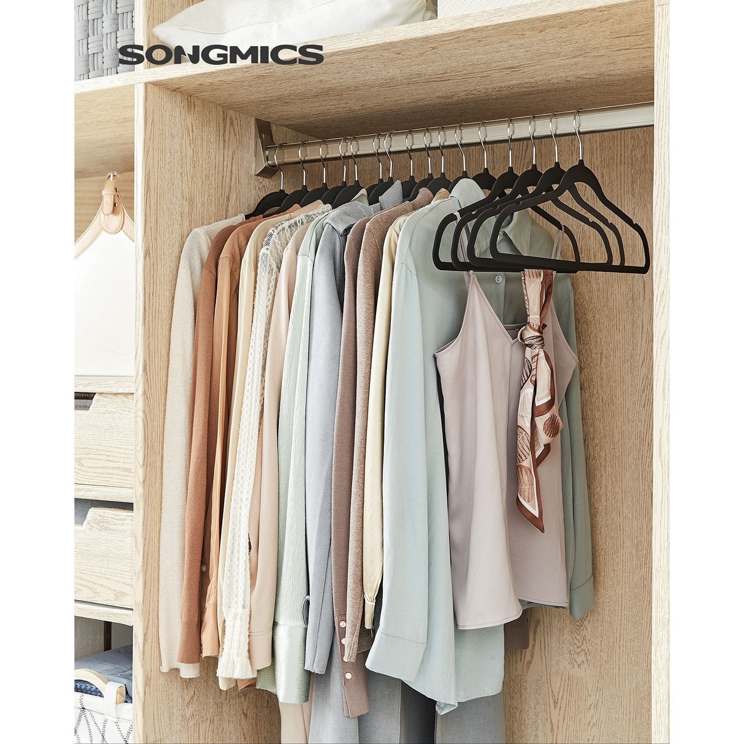 SONGMICS Pack of 30 Coat Hangers, Heavy-Duty Plastic Hangers, Non-Slip, 0.2  Inches Slim, 16.5 Inches Wide Light and Dark Gray