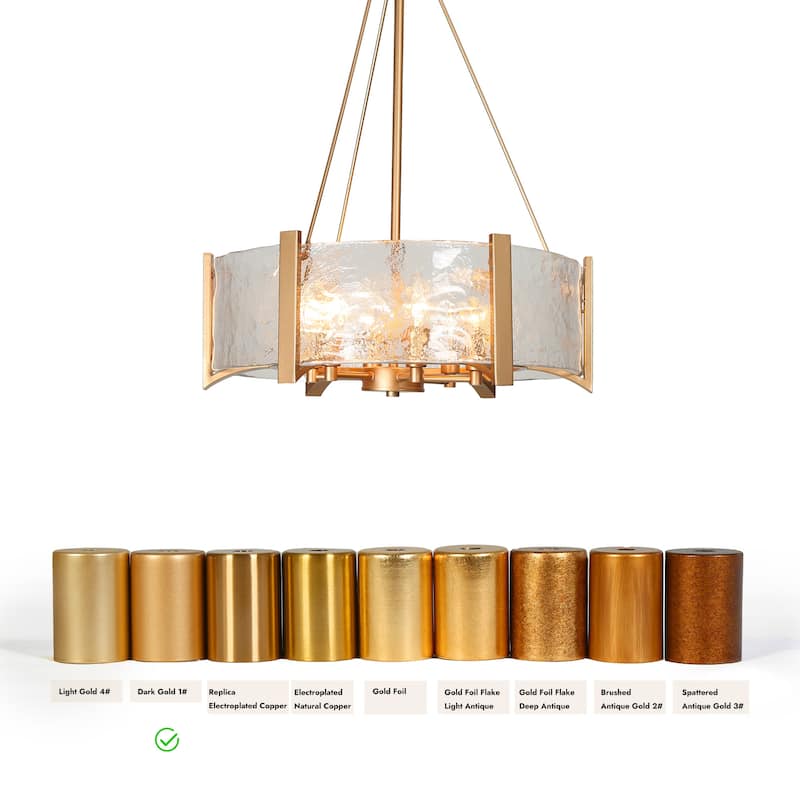 Mid-Century Modern 6-Light Gold Drum Chandelier Glass Pendant Light for Dining Room - 19.5"D x 26"H
