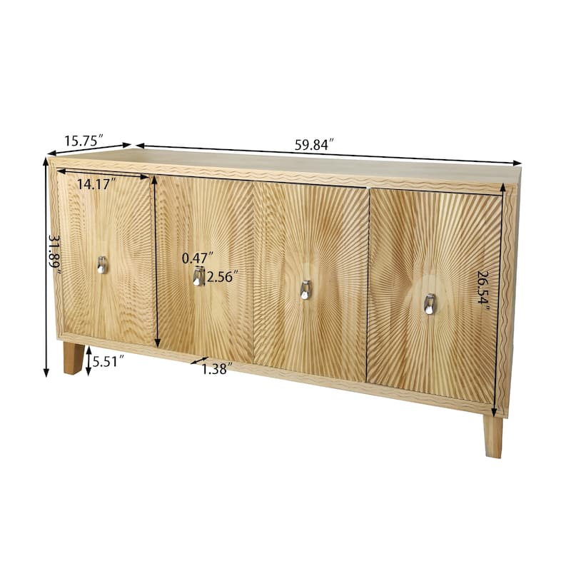 Carved Scatter Pattern Sideboard Bar Cabinet Buffet Cabinet, Natural
