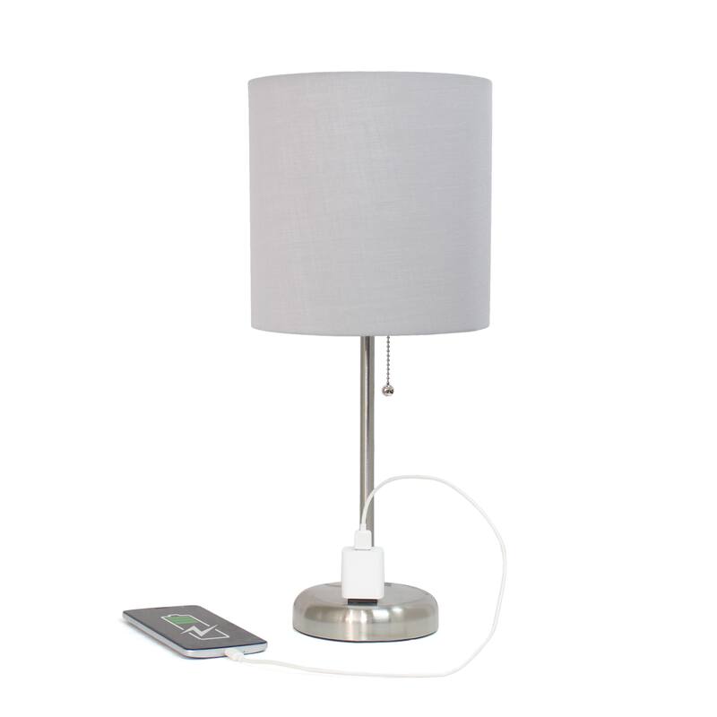 19.5" Power Outlet Metal Lamp in Steel w Aqua Shade
