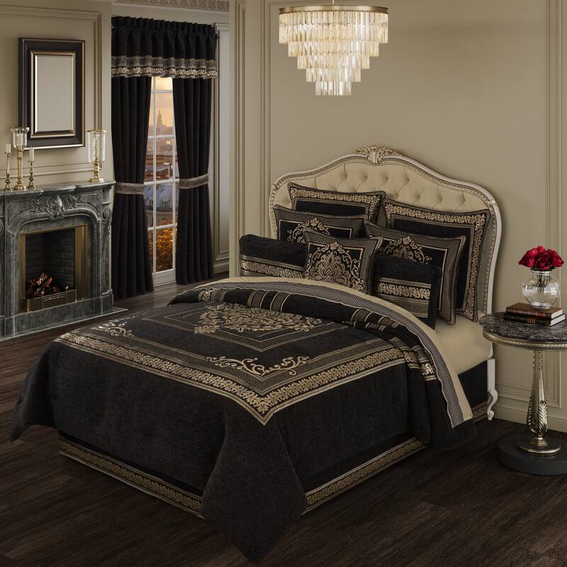 J. Queen New York Laurenza Black 18" Square Embellished Decorative Throw Pillow