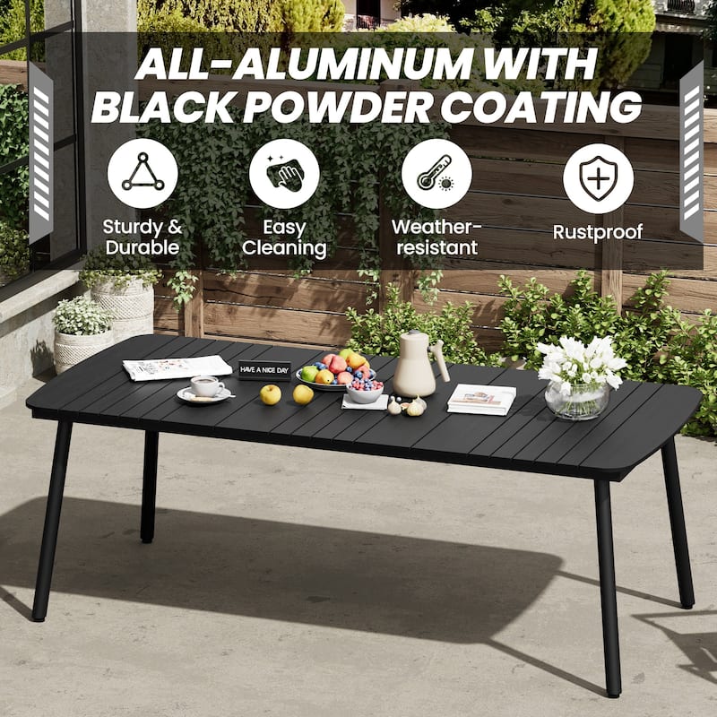 7/9-Piece Outdoor Dining Set Patio Aluminum Dining Table with Umbrella Hole and Rattan Chairs