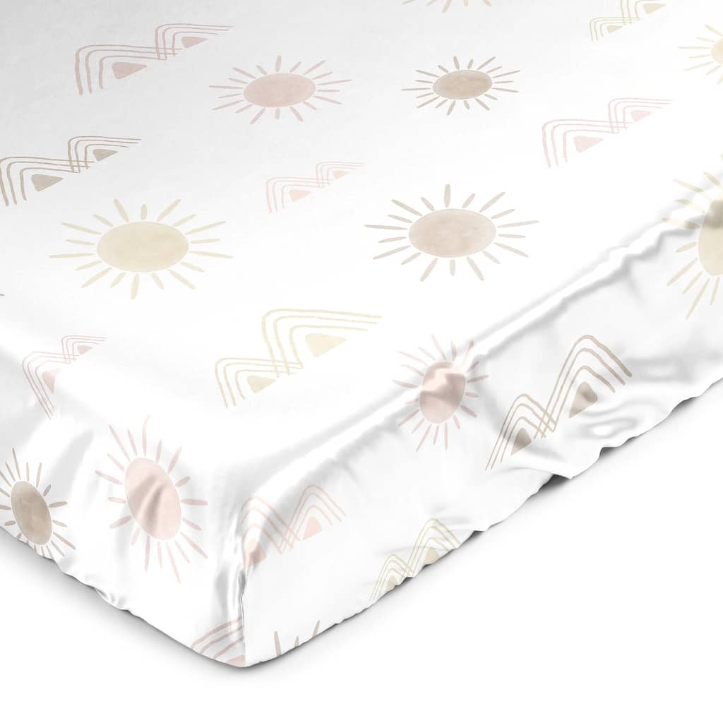Sweet Jojo Designs Blush Pink Mauve Boho Desert Sun Girl Satin Fitted Crib Sheet Taupe Bohemian Watercolor Mountains Southwest