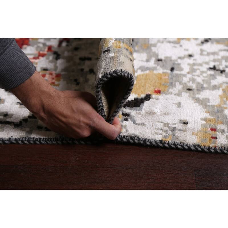 Vegetable Dye Wool/ Silk Oriental Abstract Area Rug Hand-knotted - 12'0" x 15'5"