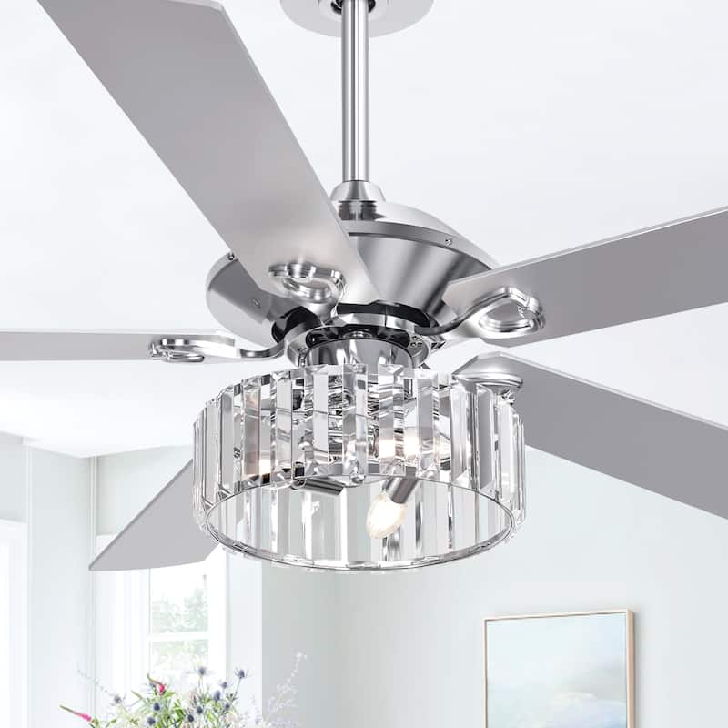52 Inch Chrome Ceiling Fan with Lights and Remote(5-blade)