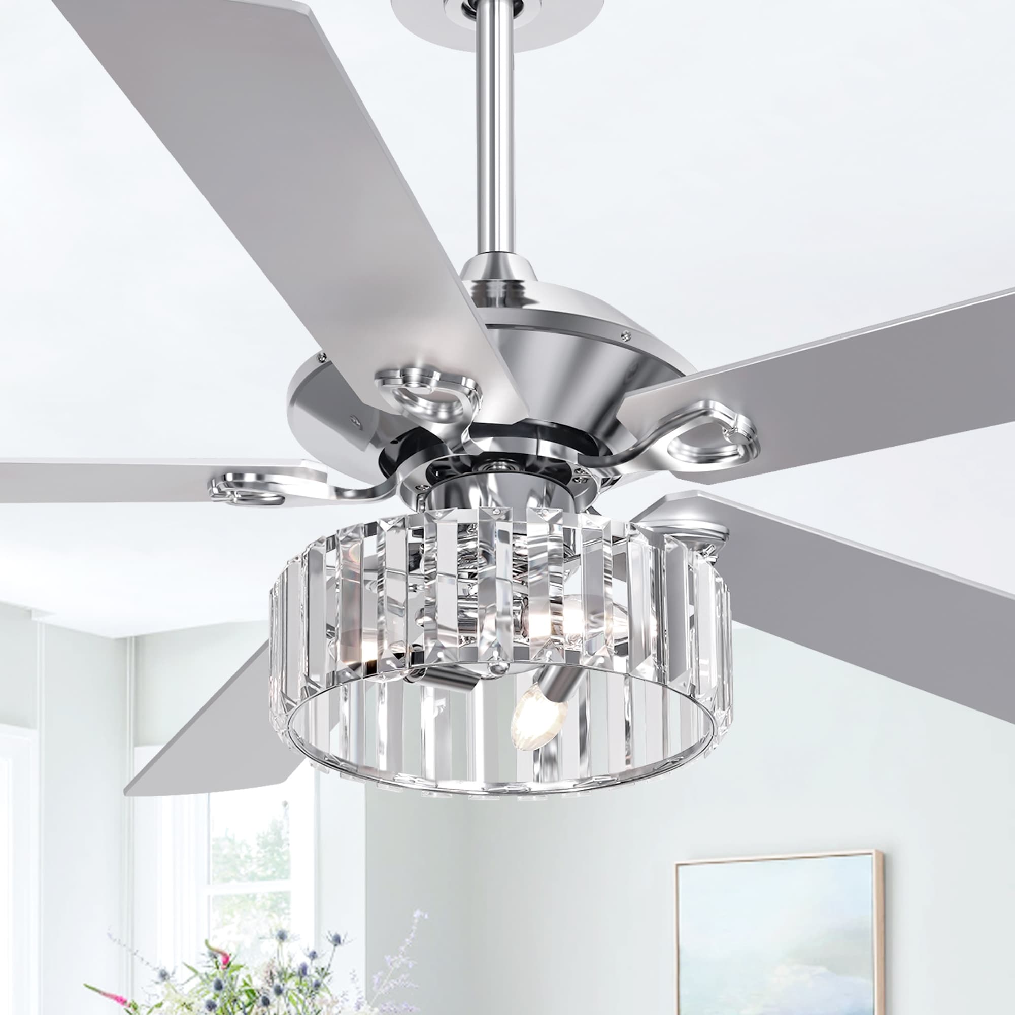 52-in Chandelier Chrome Indoor Ceiling Fan with Light Remote (5-Blade)