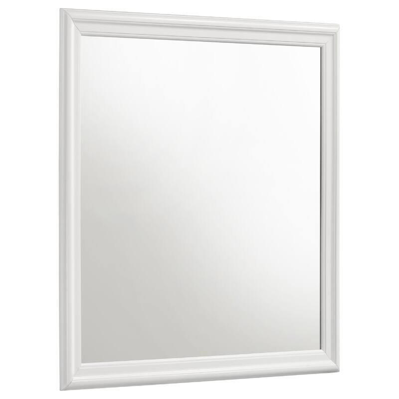 Nim Rectangular Dresser Mirror, Molded Trim Frame, 38 Inch White Wood