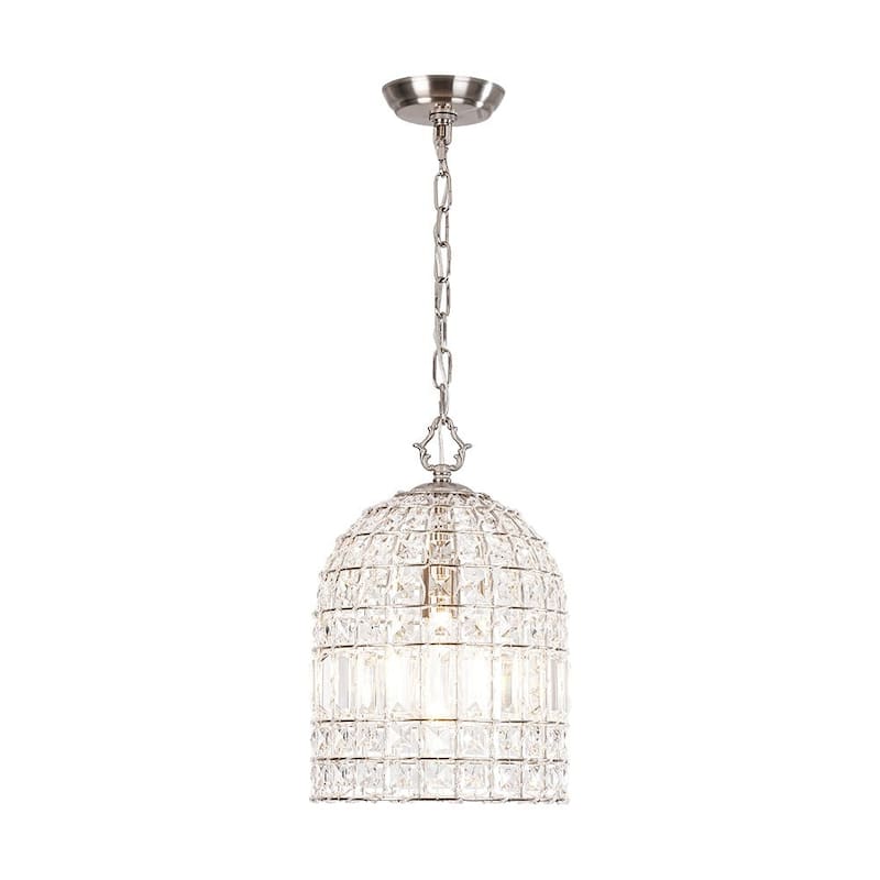 Vintage Glam Crystal Bird Cage Lantern Chandelier - Distressed Brass