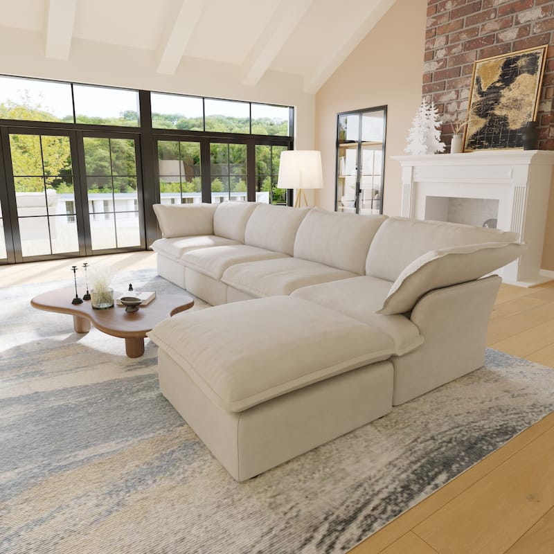 L-Shaped Linen Sectional Sofa Modular Cushion Back Couch Sofa for Livingroom