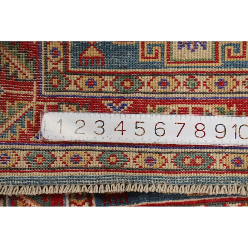 Blue Geometric Kazak Oriental Rug Handmade Wool Carpet - 2'0"x 3'0"