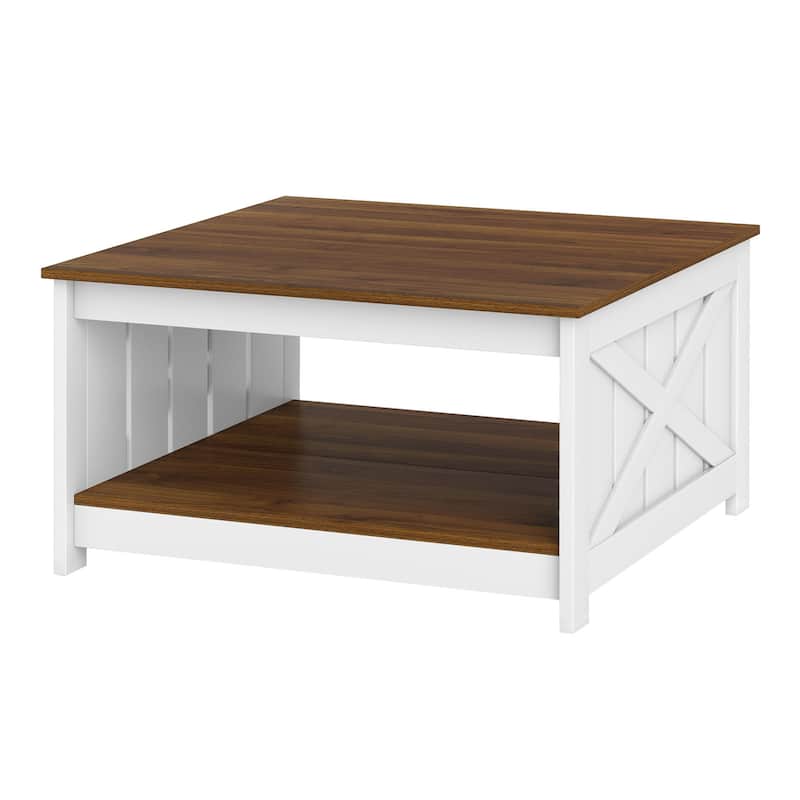 Gymax 31'' Wooden Square Coffee Table w/Storage Shelf Open Compartment - White, Brown